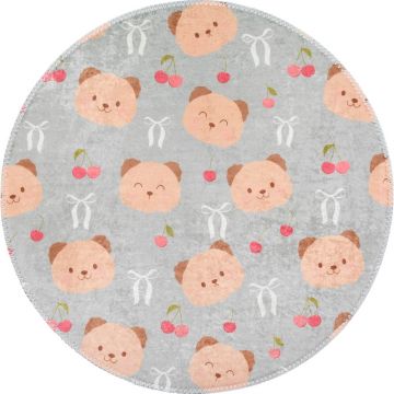 Covor pentru copii gri-maro lavabil ø100 cm Cute Teddies – Vitaus