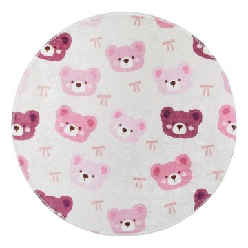 Covor pentru copii roz-fildeș lavabil ø100 cm Cute Teddies Pink – Vitaus