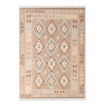Covor albastru deschis-bej reversibil, țesut manual din lână 120x170 cm Kamal Dune – Nouristan