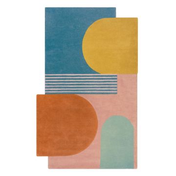 Covor albastru țesut manual din lână 200x290 cm Lozenge Bright Multi – Flair Rugs