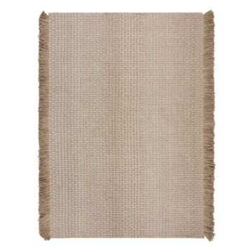 Covor bej țesut manual din amestesc de lână 160x230 cm Rene Fringed Ribbed – Flair Rugs