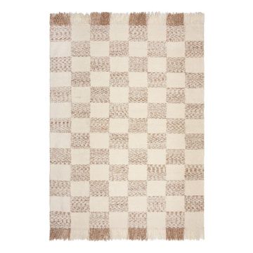 Covor crem/în culoare naturală țesut manual din amestesc de lână 120x170 cm Eric Checkboard – Flair Rugs