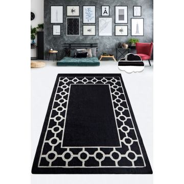 Covor de hol, Conceptum Hypnose, alb-negru, 80x200 cm, 100% poliester, antiderapant, lavabil la masina
