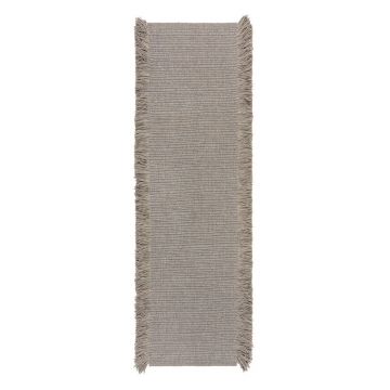 Covor tip traversă gri țesut manual din amestesc de lână 60x230 cm Rene Fringed Ribbed – Flair Rugs