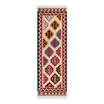 Covor tip traversă roșu reversibil, țesut manual din lână 60x190 cm Kamal Kian – Nouristan