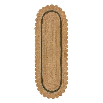 Covor tip traversă verde închis/în culoare naturală țesut manual din iută 80x230 cm Grace Green – Flair Rugs