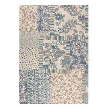 Covor albastru-bej țesut manual din lână 120x170 cm Eloise Patchwork – Flair Rugs