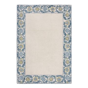 Covor albastru-fildeș țesut manual din amestesc de lână 120x170 cm Myla Floral Frame – Flair Rugs