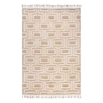 Covor bej-crem țesut manual din lână 120x170 cm Greek Key – Flair Rugs
