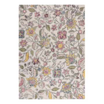 Covor crem țesut manual din lână 120x170 cm Tania Floral – Flair Rugs