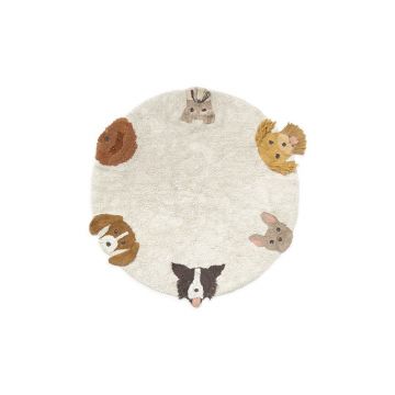 Covor de joacă pentru copii crem lavabil, țesut manual din bumbac ø140 cm Dogs – Lorena Canals