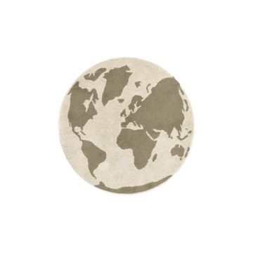 Covor pentru copii verde-crem lavabil, țesut manual din bumbac ø120 cm World Map – Lorena Canals