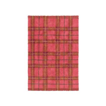 Covor roșu lavabil/țesut manual din bumbac 140x190 cm Tartan Vintage Red – Lorena Canals