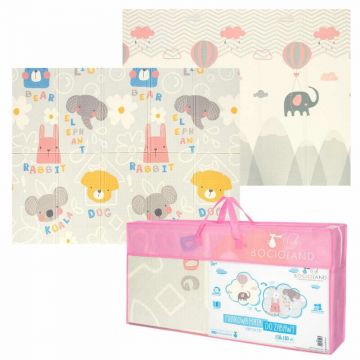 Covoras de joaca Bocioland Grey Elephant, pliabil, protectie impotriva loviturilor, 180 x 150 cm, cu Imprimeu pe ambele parti, potrivit pentru interior si exterior