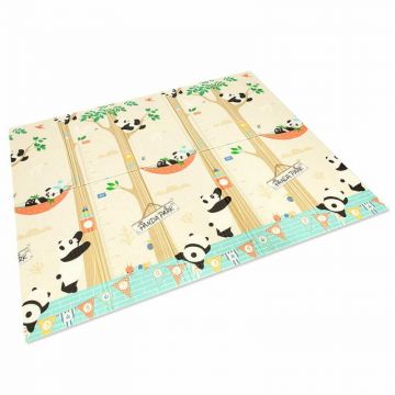 Covoras de joaca, Bocioland Panda, pliabil, protectie impotriva loviturilor, 180 x 150 cm, cu Imprimeu pe ambele parti, potrivit pentru interior si exterior