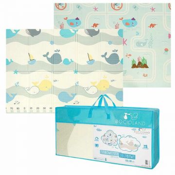 Covoras de joaca Bocioland Water City, pliabil, protectie impotriva loviturilor, 180 x 150 cm, cu Imprimeu pe ambele parti, potrivit pentru interior si exterior