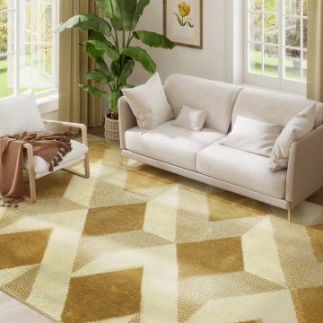 HOMCOM Covor Modern Hipoalergenic și Lavabil cu Efect 3D 230x160cm Galben | Aosom Romania