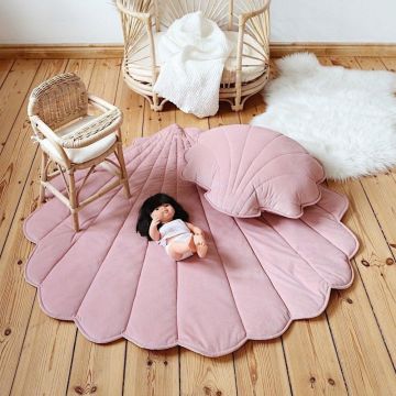 Saltea de joaca din catifea, Seashell, Little Amy, Roz Pudrat, 115 x 110 cm