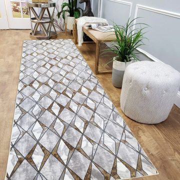 Covor, 1094, 80x200 cm, Poliester, Gri / Auriu Covor, 1094, 80x200 cm, Poliester, Gri / Auriu
