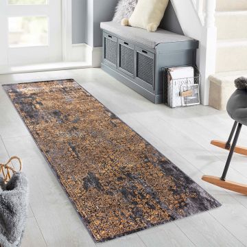 Covor, E1837, 80x150 cm, Poliester, Antracit / Aur Covor, E1837, 80x150 cm, Poliester, Antracit / Aur