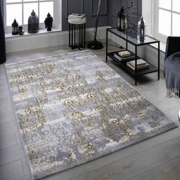 Covor, HE18 , 200x290 cm, Polipropilena, Gri / Alb / Auriu Covor, HE18 , 200x290 cm, Polipropilena, Gri / Alb / Auriu