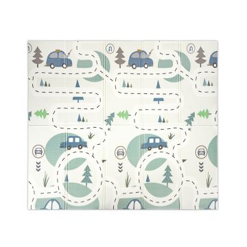 Covoras de joaca termic pentru copii Funny City  Stars din spuma XPE, design cu doua fete, pliabil, 180x200 cm