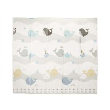 Covoras de joaca termic pentru copii Waves  Stars din spuma XPE, design cu doua fete, pliabil, 180x200 cm