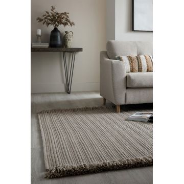 Covor Rene Fringed Ribbed Gri 200x290 cm, Flair Rugs