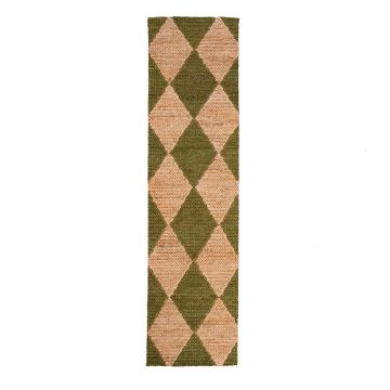 Covor tip traversă verde/în culoare naturală țesut manual din amestec de iută 80x230 cm Effie Diamond – Flair Rugs