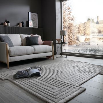 Covor Zen Rectangles Natural inchis 160x230 cm, Flair Rugs