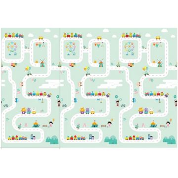 Covoras de joaca pliabil, cu doua fete pentru copii Panda Street, realizat din spuma xpe, dimensiune 180 x 200 cm, protectie impotriva loviturilor, potrivit pentru interior si exterior
