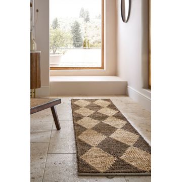 Traversa Effie Diamond Jute Maro inchis 60x230 cm, Flair Rugs