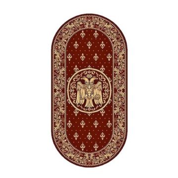 Covor Bisericesc Oval, 80 cm x 150 cm, Rosu, Model Lotos