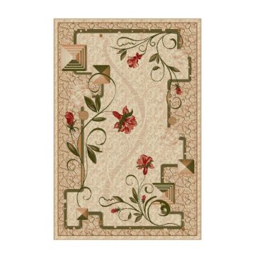 Covor Dreptunghiular, 100 x 200 cm, Crem / Bej, Model Flori Lotos