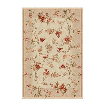 Covor Dreptunghiular, 80 x 150 cm, Crem / Bej, Model Flori Lotos