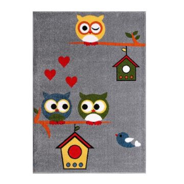 Covor Dreptunghiular pentru Copii, 120 x 170 cm, Gri, Kolibri Model Bufnite 11205/190