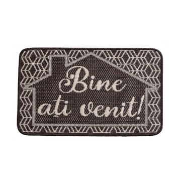 Covor Dreptunghiular pentru Usa de Intrare, Gri, 50 x 80 cm, Antiderapant, Model Flex Bine Ati Venit