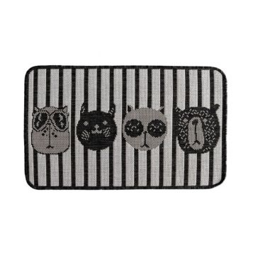 Covor Dreptunghiular pentru Usa de Intrare, Negru / Gri, 50 x 80 cm, Antiderapant, Model Flex Animale
