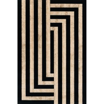 Covor negru-bej din lână 133x190 cm Agnus Art Deco II – Agnella