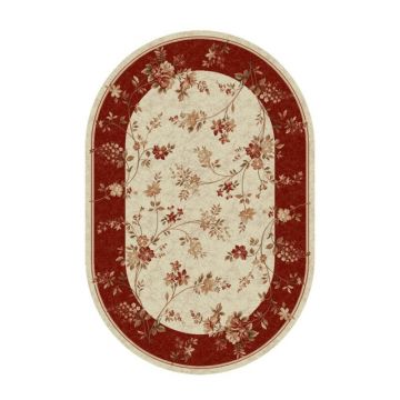 Covor Oval, 100 x 100 cm, Crem / Rosu, Lotos 551/120