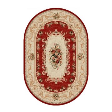 Covor Oval, 100 x 200 cm, Rosu / Crem, Model Lotos