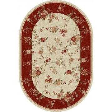 Covor Oval, 150 x 230 cm, Crem / Rosu, Lotos 551