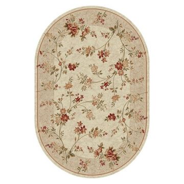 Covor Oval, 200 x 300 cm, Crem / Bej, Model Flori Lotos