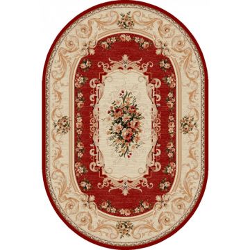 Covor Oval, 200 x 300 cm, Crem / Rosu, Lotos 523