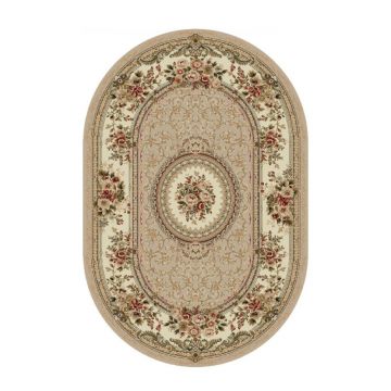 Covor Oval, 60 x 110 cm, Bej / Crem, Model Floral Lotos