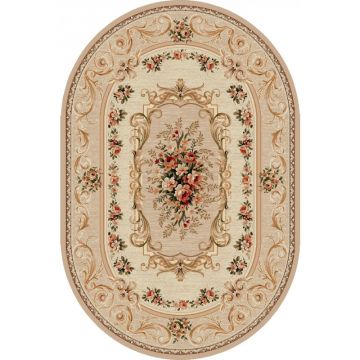 Covor Oval, 60 x 110 cm, Bej, Model Clasic Lotos 535