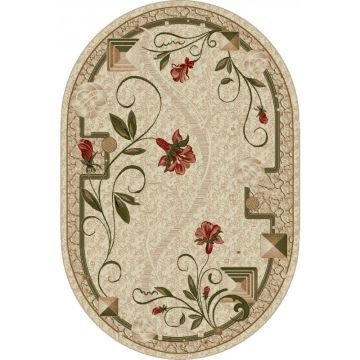 Covor Oval, 60 x 110 cm, Crem, Lotos Model Floral 587-116