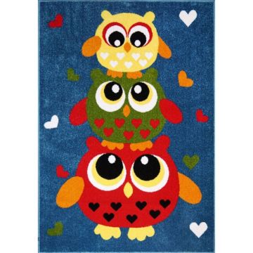 Covor pentru Copii Albastru, Model Bufnite, 80 cm x 150 cm, Kolibri 11207-140