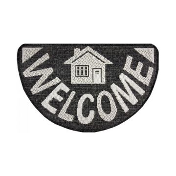 Covor pentru Usa de Intrare, Gri / Negru, 50 x 80 cm, Antiderapant, Model Flex Welcome