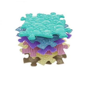 Covoras ortopedic senzorial tip puzzle Set B pastel pentru bebelusi